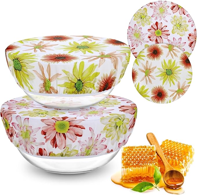 2 Large Reusable Beeswax Bowl Covers for Bread Proofing, 10/12 Inch Elastic Beeswax Wraps Cotton Cloth Sourdough Bowl Covers for Proofing Baskets, Mixer Bowls, Food Storage Containers