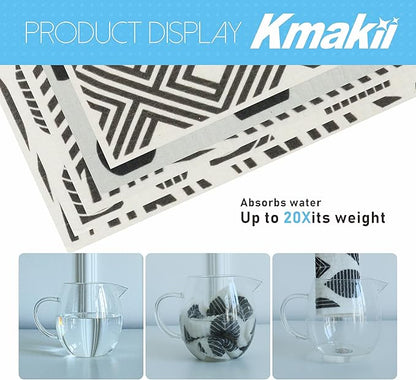 KMAKII Swedish Dishcloths Reusable, Absorbent, Quick-Drying Sponge Cloths for Kitchen and Counter Cleaning, Reusable Dish Towels and Dish Cloths, Black & White, Pack of 10 Pcs