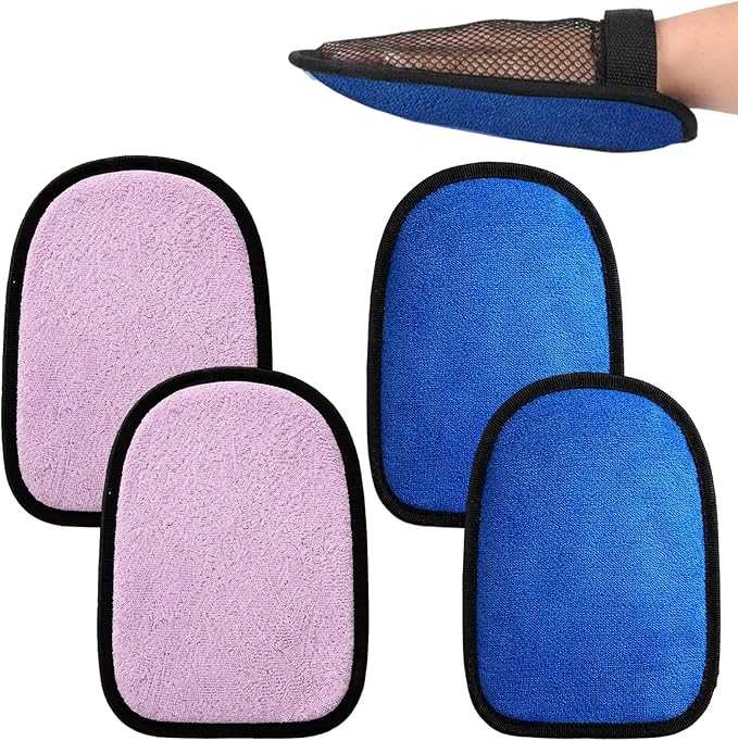 4pcs Sand Remover Mitt, Sand Remover for Beach, Quick Sand Cleaner for Swimming, Beach Volleyball, Children's Sandbox Play and Pet Cleaning, Blue and Pink Color Set