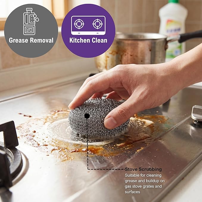 PAMI Heavy Duty Stainless Steel Sponge Scrubber Non-Scratch Metal Sponges Kitchen Metal Scratch Pads for Pots Pans Pack of 4