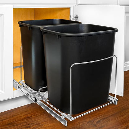 LYNK PROFESSIONAL® Double Pull Out Trash Can Under Cabinet - Under Sink Trash Can Slider - Trash Can Slide Out Drawer - Sliding Pull Out for Kitchen Garbage Bin (Trash Cans Not Included)