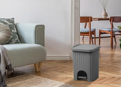 Superio 2-Pack Mini 6L Step Pedal Trash Can - Wicker Design, Hidden Mechanism, Durable Plastic, Ideal for Desktop, Countertop, Pet Waste/Dog Poop- Grey