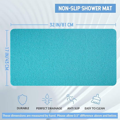 Hargiis Non-Slip Bathtub Mat, Anti Slip Shower Mat, Fast Drying Bathtub Mats, Foot Scrubber Mat, Anti Slip Mat for Tub, Floor, Bathroom, Kitchen, Home, Hotel (Turquoise Blue 32"×17")