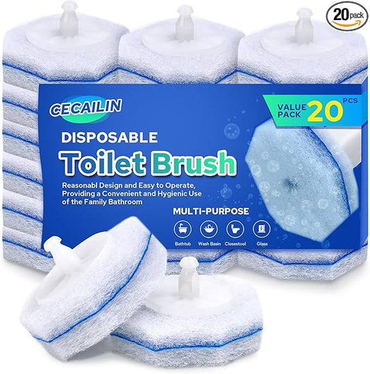 20pcs Disposable Toilet Brush Refills, Toilet Bowl Cleaner Refill Pads, Compatible with Most Toilet Cleaning Wands, Replacement Scrubber Heads for Deep Bathroom Cleaning, 20 Count