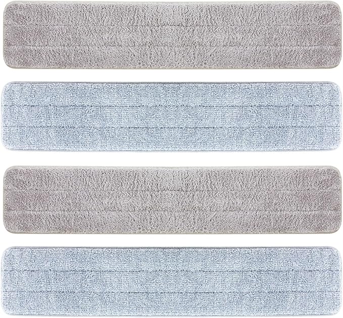 CQT Replacement Flat Floor Mop Reusable Washable Microfiber Pads for Floor Care System 2 Wet and 2 Dry Mop Pads Packed (24")