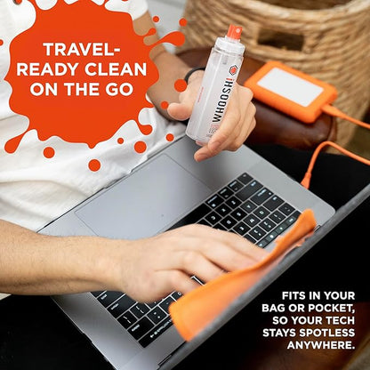 WHOOSH! Screen Shine Duo - Screen Cleaner Spray for iPad, Monitor, Laptop, MacBook - 3.4 oz & 0.3 oz Bottles with 2 Microfiber Cloths - Portable Electronic Cleaning Kit for Travel, Office, and Home