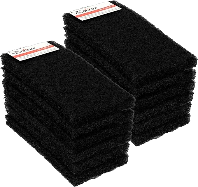 Tile Doctor High-Abrasion Extra Heavy-Duty Scrub Pads 12-Pack 7E-N556-IFSL, Gas Grill, Charcoal Grill, and Blackstone Griddle Scouring Pad, Ideal Dish Scrubber, Shower Scrubber, and Cleaning Sponge