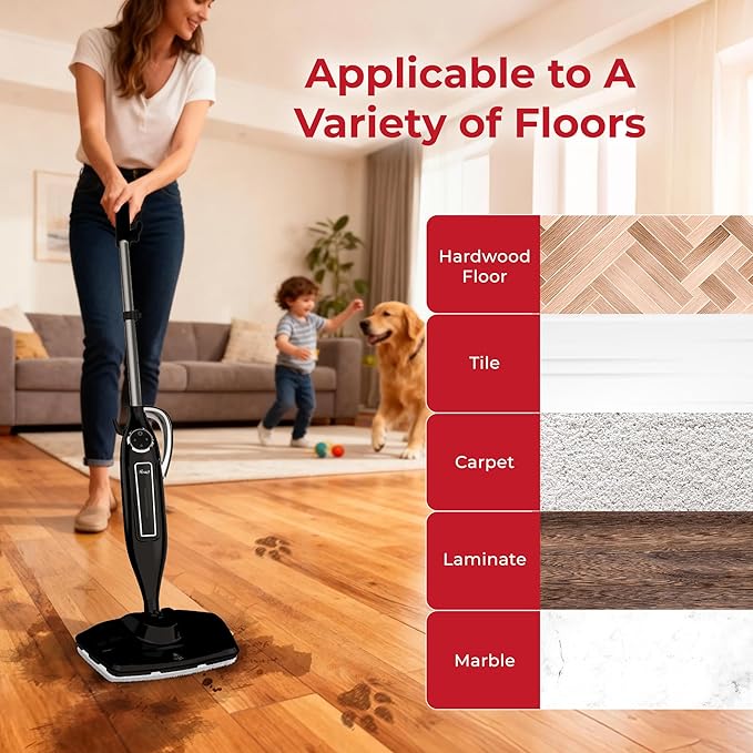 Rosewill 11-in-1 Steam Mop, 260°F Handheld Steam Cleaner, 1200W Detachable Steam Mops for Floor Cleaning, Removable Tank, Multi-Purpose Steamer for Hardwood, Tile, Grout, Furniture - Black