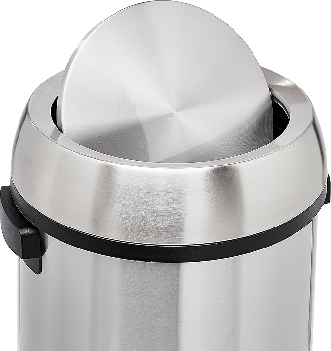 Amazon Basics Round Stainless Steel Trash Can with Swing Lid, Fingerprint and Smudge Resistant, 65 Litre/17.2 Gallon, Silver, Black