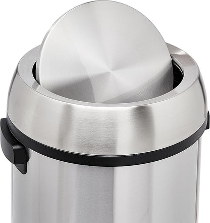 Amazon Basics Round Stainless Steel Trash Can with Swing Lid, Fingerprint and Smudge Resistant, 65 Litre/17.2 Gallon, Silver, Black