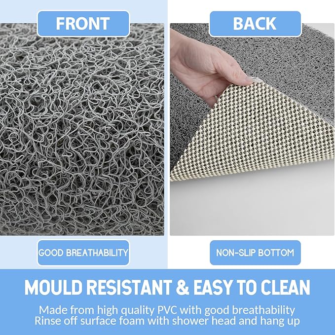 Hargiis Non-Slip Bathtub Mat, 2 Pack Anti Slip Shower Mat, Fast Drying Bathtub Mats, Foot Scrubber Mat, Anti Slip Mat for Tub, Floor, Bathroom, Kitchen, Home, Hotel (Grey 24"×16"+24"×16")