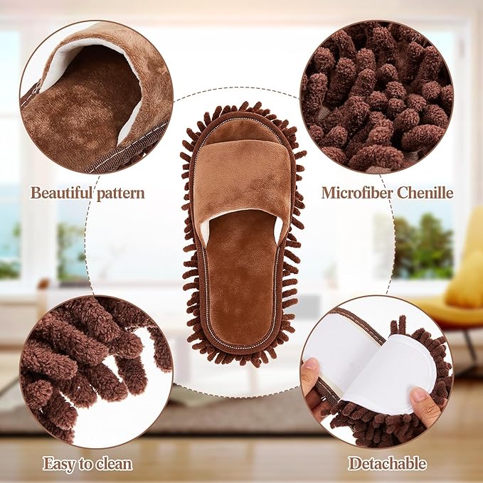Jecery 4 Pair Washable Microfiber Mop Slippers Detachable Dusting Shoes for Floor Cleaning, Office & Home Use Suitable for Women & Men(Blue,Beige,Brown, White,M Size)
