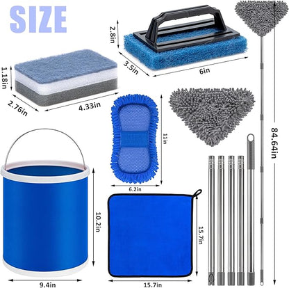 Boat Wash Cleaning Kit with Wet Dry Mop Collapsible Bucket Boat Scrubbing Brush Glove Boat Scuff Sponge Microfiber Towel Complete Interior Exterior Fiberglass Boat Hull Cleaning Set for Boat