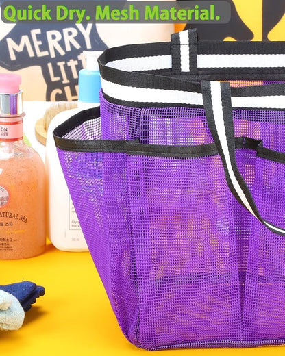 Ocim Large Portable Mesh Shower Caddy Bag Tote for Big Size Shampoo Bottles, Collapsible Quick Dry for College Dorm, Camping, Beach Pool Bathroom, Purple