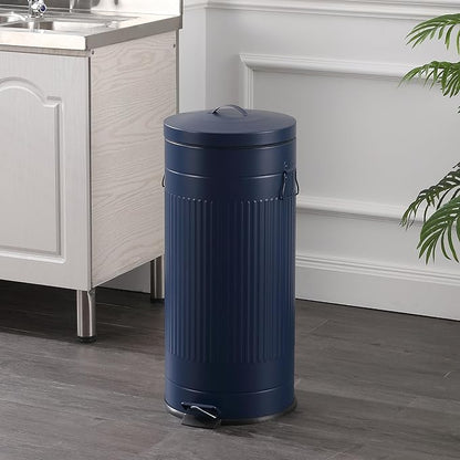 happimess HPM1018D Theo Retro 8-Gallon Step Trash Can with Soft-Close Lid and Free Mini Trash Can for Home, Kitchen, Bathroom, Living Room, Office, Denim Blue