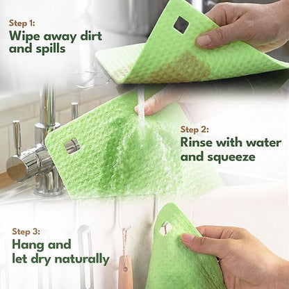 AIRNEX 10 Pack Cellulose Swedish Dishcloths for Kitchen - Eco-Concious Reusable Dish Towels & Cloths - Super Absorbent, Odor Resistant and Fast Drying Wash Cloths for Dishes & Surfaces