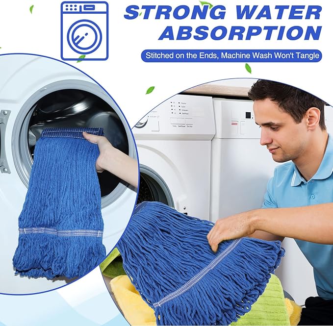 Nuogo 6 Pcs Commercial Mop Head Replacement Floor Cleaning Wet Mop Head Refills Heavy Duty Commercial General Cleaning(Blue)