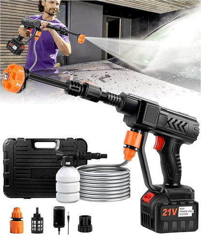 PoolLeader Cordless Car Cleaning Tool, Portable Vehicle Cleaner with 6-in-1 Nozzle, 16.5FT Drain Hose & Foam Cannon, Battery Powered Handheld Wash Machine for Car, Garden, Patio, Home
