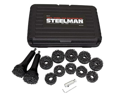 Steelman Hub and Rotor Polishing Kit with Storage Case, Nylon Pads, Fits 3/8 and 1/2-inch Drills, 1/2-inch Impact Wrenches, and Includes a 3/8-inch Adapter for Low-Speed Tire Buffer