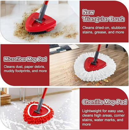 Mop Head Replacements Compatible with OCedar EasyWring, 6 Packs Mops Heads with 1PCS Scrub Brush and 1PCS Spin Mop Base, Dry and Wet for Hard-Surfaced Floors