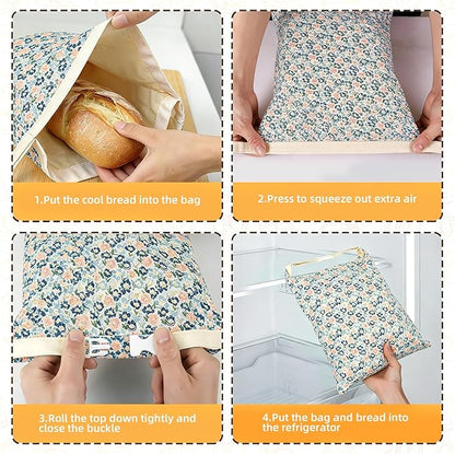 2 Pack XL Reusable Beeswax Bread Bags for Sourdough Baking, Organic Waxed Lined, Cotton Bread Bags for Homemade Bread, Food-Storage Bag to Keep Fresh