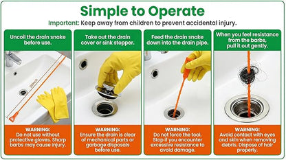 20 Inch Drain Snake, Drain Clog Remover – Reusable Flexible Snake Drain Hair Removal Tool for Sink, Drain Snake Hair Removal – Easy Use Plumbing Unclogger for Toilet, Bathroom Tub & Sewer (10 Pack)