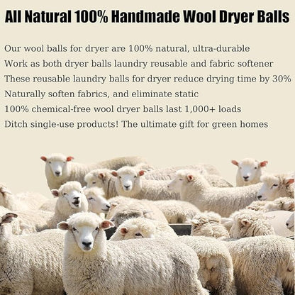 6 Pack Wool Dryer Balls Laundry Reusable Anti Static, Wool Laundry Balls for Dryer Reduces Clothing Wrinkles Natural Fabric Softener Last 1000+ Loads (Dark Grey, 2.75 in/7 cm)