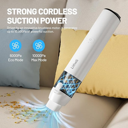 LiTHELi Handheld Vacuum Cordless, 10,000Pa Powerful Suction with Rechargeable U-Battery, Ultra Lightweight Mini Dust Buster for Car, Home, Pet Hair & Crevices – Blue