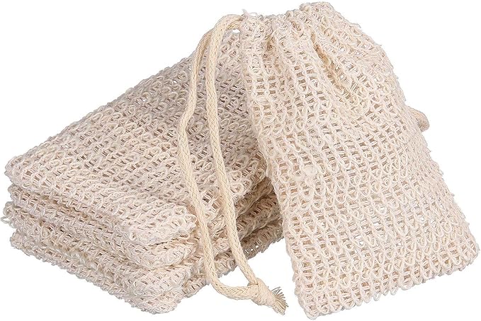 BBTO 5 Pieces Soap Saver Bag Cotton Linen Exfoliating Soap Pouch for Foaming and Drying, Shower, Scrubber(9 x 14 cm,Beige)
