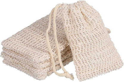 BBTO 5 Pieces Soap Saver Bag Cotton Linen Exfoliating Soap Pouch for Foaming and Drying, Shower, Scrubber(9 x 14 cm,Beige)