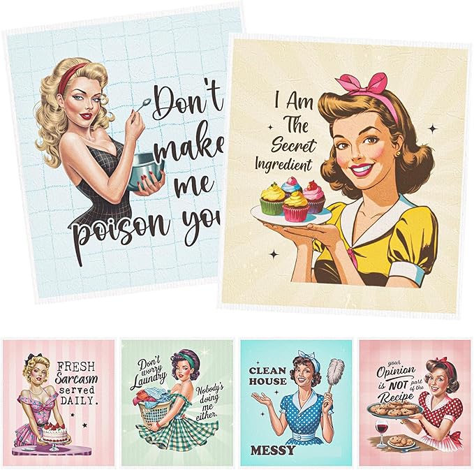 Funny Swedish Dishcloths for Kitchen - 6PCS Humorous Housewife Swedish Cloths for Washing Dishes, Sarcastic Reusable Dish Towels, Washable Cleaning Sponge for Washing Dishes Party Home