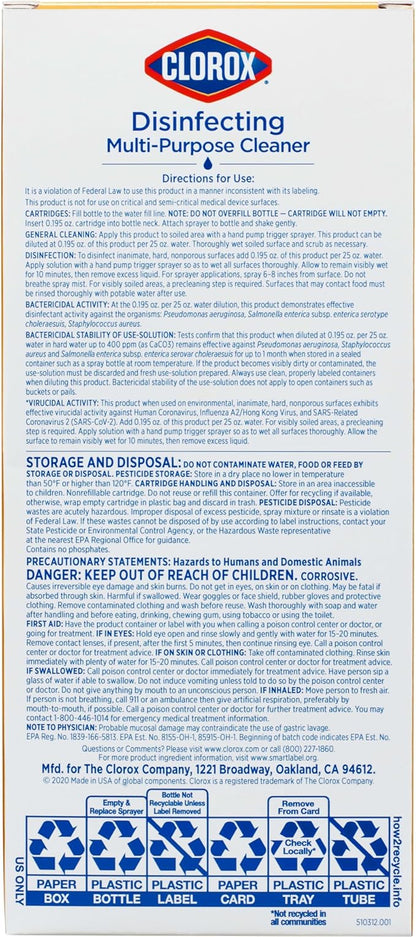 Clorox Disinfecting Multi-Purpose Cleaner Starter Kit, Household Essentials, One Reusable Spray Bottle Plus 2 Refills