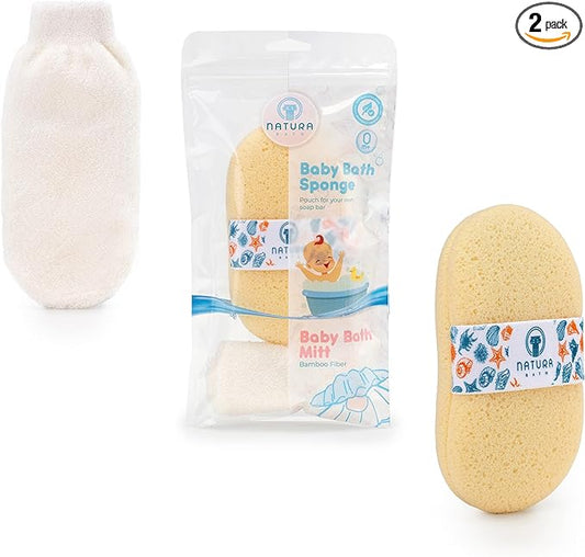 Hypoallergenic Natural Baby Sponge & Wash Cloth Set for Bath — Ultra-Soft, Gentle, Safe for Newborns, Infants & Sensitive Skin
