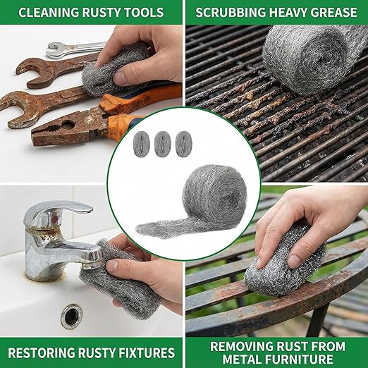Steel Wool Rust-Proof 3 Packs 3 inch x 12 FT Fine Steel Wool for Hole Filling, Protect Against Animals in Holes Holes, Siding, Pipeline, Vents for Garden, Garage,