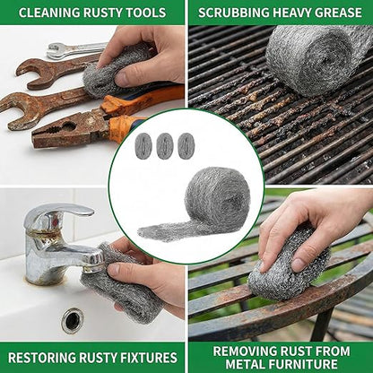 Steel Wool Rust-Proof 3 Packs 3 inch x 12 FT Fine Steel Wool for Hole Filling, Protect Against Animals in Holes Holes, Siding, Pipeline, Vents for Garden, Garage,