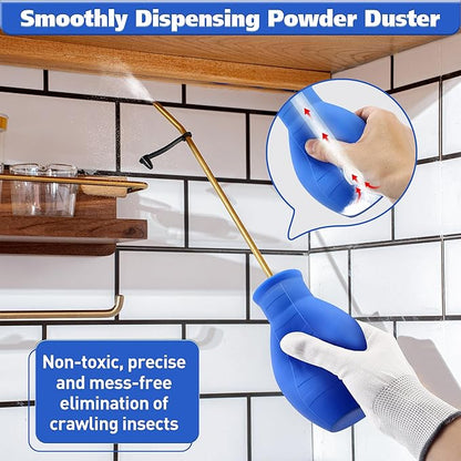 2 Pack Diatomaceous Earth Powder Duster, 8OZ Garden Powder Applicator Dispenser with Long Metal Tube, Bulb Duster Sprayer for Home Organic Gardening Agricultural Supply(Blue)