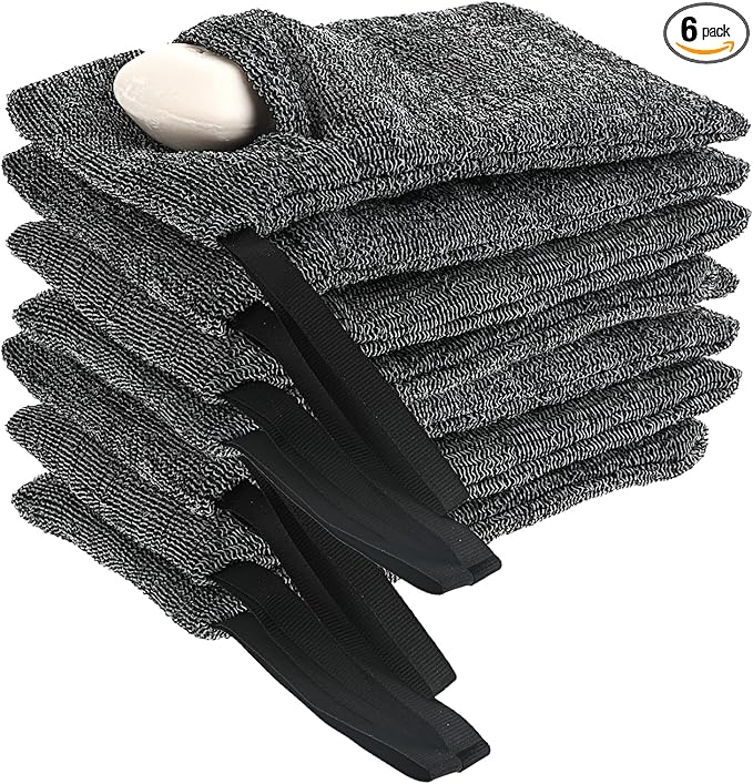 6Pack Exfoliating Soap Pouch Nylon Soap Saver Bag Mesh Soaps Bag Body Scrubber Rough Sponge Exfoliator for Bath Shower Women Men