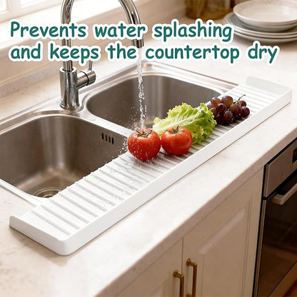 Silicone Sink Edge Protector Splash Guard, 20x4 Inch with Suction Cups & 5°Tilt, Cuttable for Kitchen Bathroom Countertops, Granite Quartz Surfaces (Transparency)