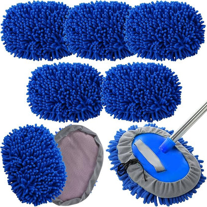 Layhit 5 Pcs Car Wash Mitt Set, Brush Not Included, Microfiber Mitt Cleaning Car Truck Washing Tools Kit RV Pickup Chenille Scratch Replacement (Royal Blue)
