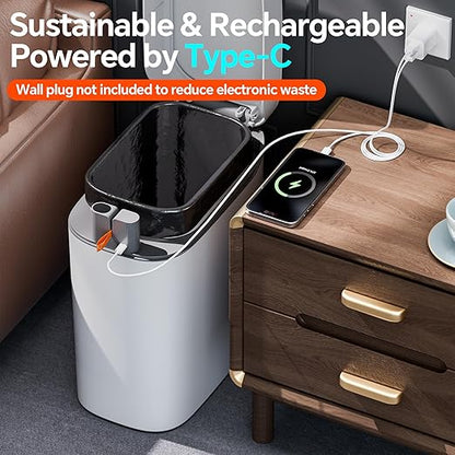 CTIME Bathroom Trash Can with Lid, 3.5 Gallon Slim Touchless Sensor Trash Can, Automatic Suction Smart Trash Can, Suitable for Bedrooms, Offices, Kitchens, and Bathrooms.