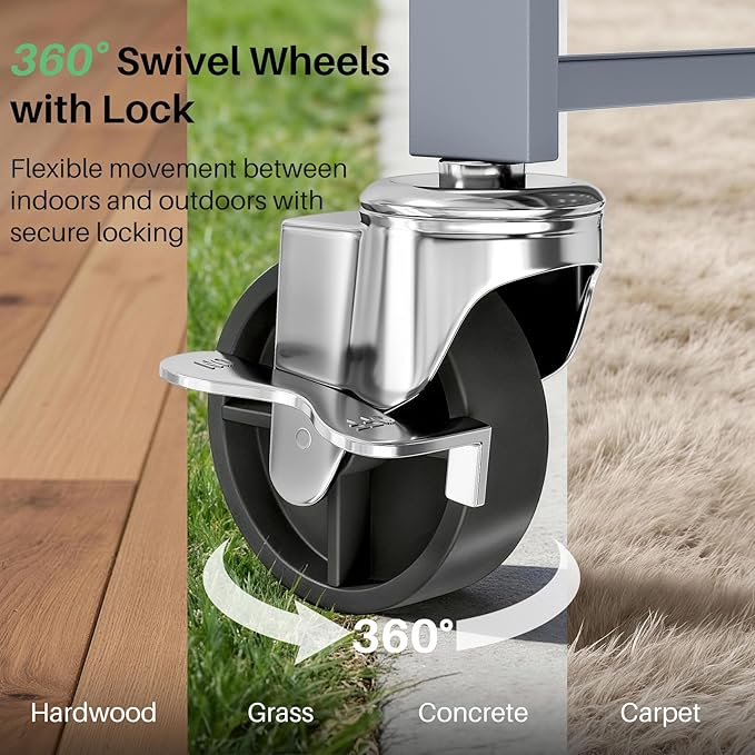 3 Tier Utility Carts - Folding Metal Rolling Cart with Wheels for Kitchen Office Garage Storage, Grey
