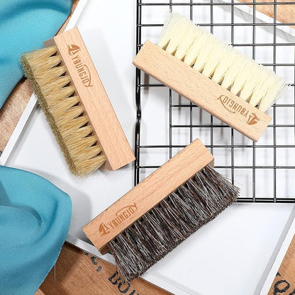 YoungJoy 3 Pieces Dual Sided Sneaker Shoe Cleaner Brush Set Shoes Clean Brush Kit Both Boar and Plastic Bristles with Microfiber Cloth (B)