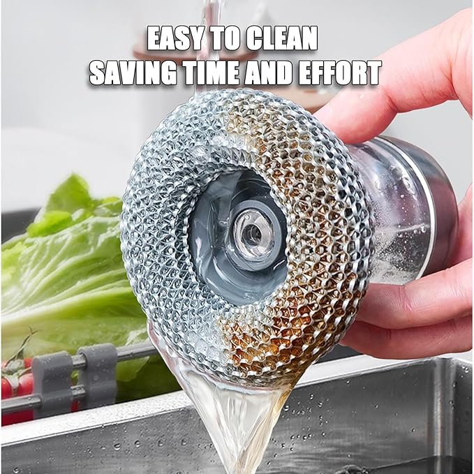 2026 New Comfort Grip Soap Dispensing Kitchen Scrub, Comfort Grip Soap Dispenser, Replaceable PET Cleaning Brush Without Soap, Non-Slip Handle for Cleaning Dishes (1 Set+3 Pcs Replacement Parts)