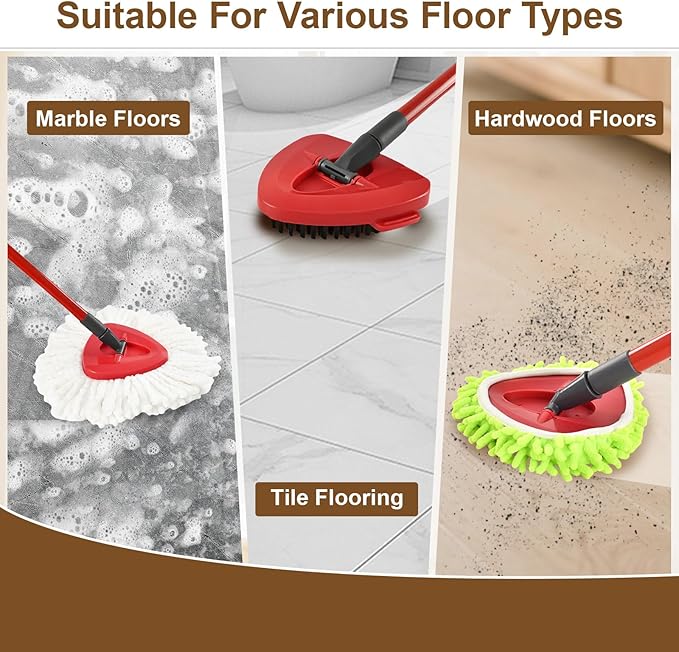 6 Pack Mop Heads Replacement for Ocedar EasyWring 1 Tank Spin Mop System,Include 2 Microfiber Spin Mops Replace Head&2 Chennile Mops Head Machine Washable with Scrubber Mopp Head and Base for Cleaning