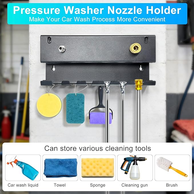 Wall-Mounted Pressure Washer Gun Holder - Universal 1/4" Quick Connect Rack for Gun, Foam Cannon & Nozzles | Rustproof Metal Storage for Garage, Car Wash, Garden(C-PWGH-S)