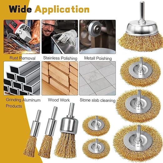 9 Pcs Carbon Steel Wire Brush for Drill Rust Removal Kit,Wire Wheels and Pen Metal Wool Brushes Drill Attachments Cup for Corrosion and Scrubbing Surfaces,1/4-Inch Round Shank
