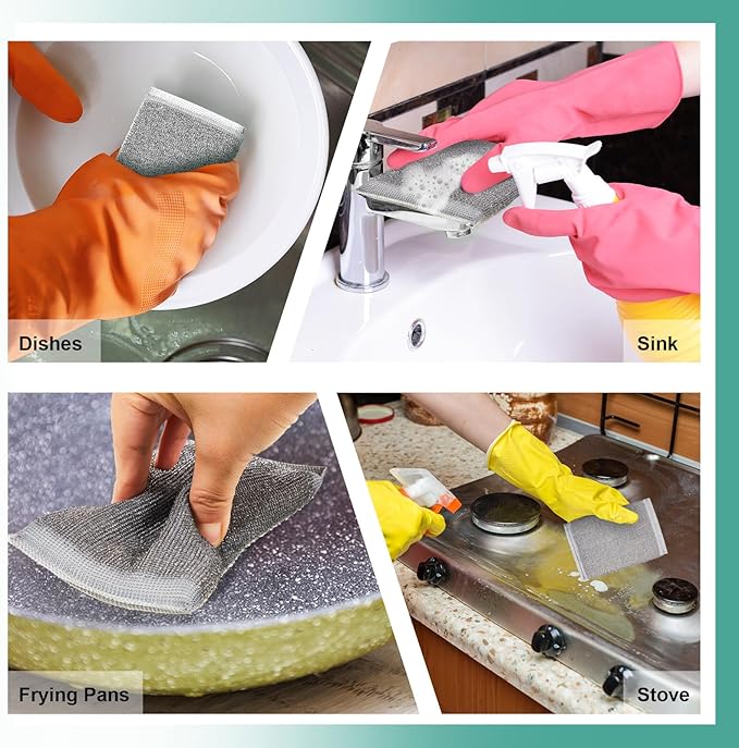 Thyle 24 Pack Kitchen Steel Scrubbing Sponges, Heavy Duty Non Scratch Metal Scrub Pads, Reusable Cleaning Sponges for Dishes, Pots, Pans, Sink and Tough Hard Stains (Gray)