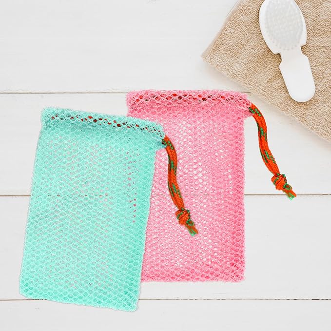 2 Pack Soap Savers for Bar Soap Exfoliating Net Mesh for Shower Holder Mesh Foaming bag for Bath and Shower(2 Colors, 5.5 x 3.5 In)