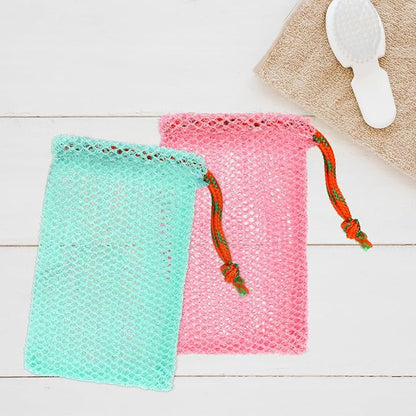 2 Pack Soap Savers for Bar Soap Exfoliating Net Mesh for Shower Holder Mesh Foaming bag for Bath and Shower(2 Colors, 5.5 x 3.5 In)