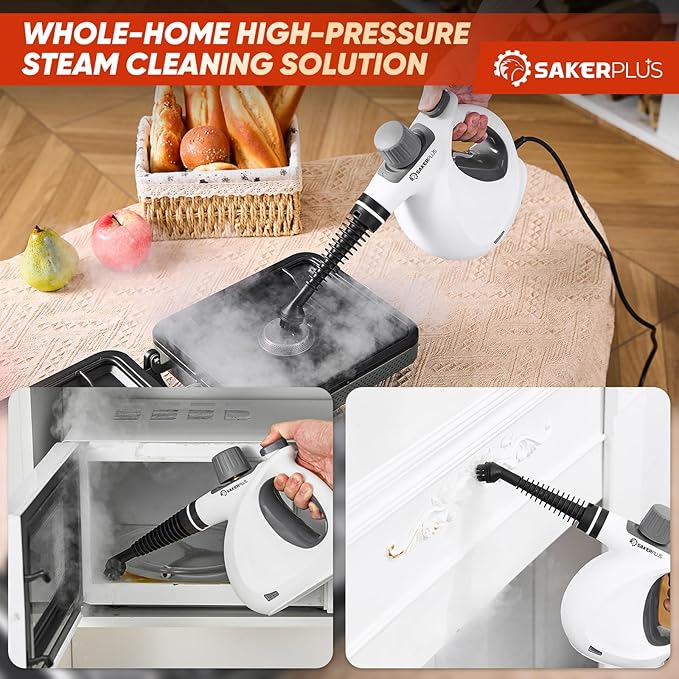 SakerPlus Steam Disinfection Cleaner, Handheld Pressurized Natural Steam Cleaner with 9 PCS Accessories, Portable Multi-Surface Steamer for Cleaning Home Kitchen Floor, Upholstery, Tile Grout & Car